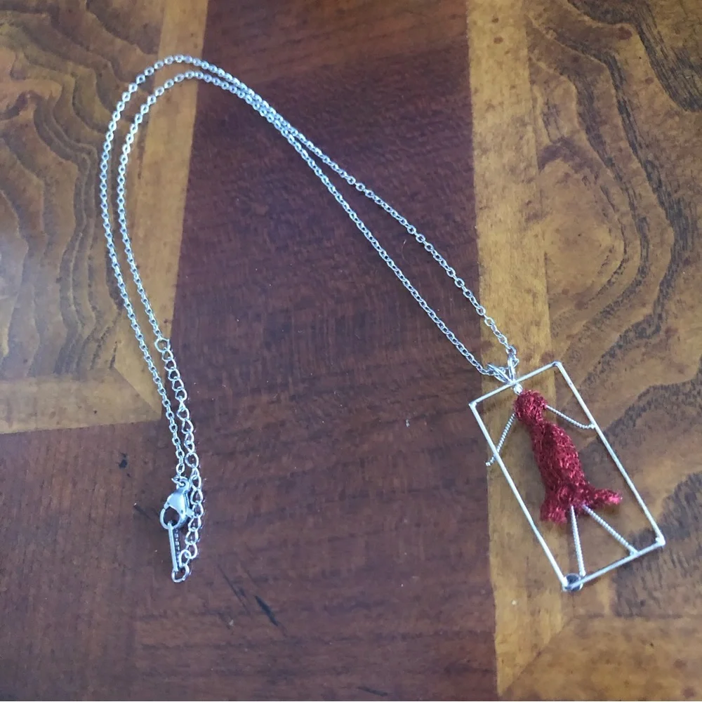 Hand crochet fashionable lady pendant on stainless steel chain necklace